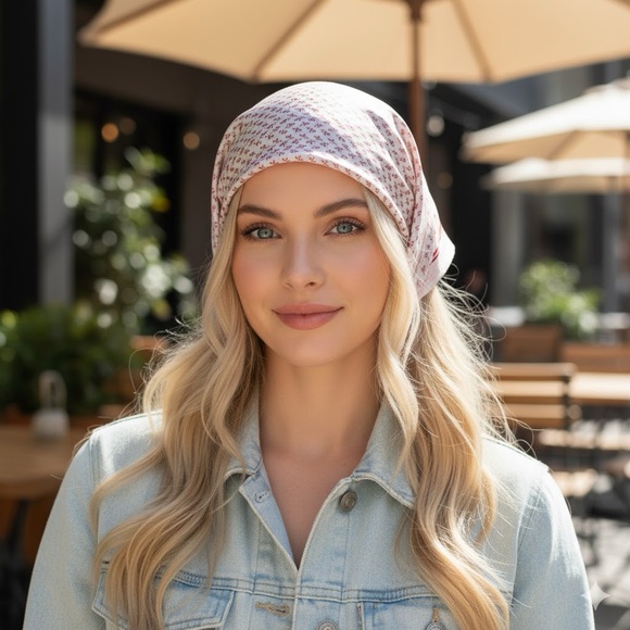 Anne Klein Framboise Floral Burgundy and Cream Patterned Silk Scarf - Vintage - Picture 3 of 6